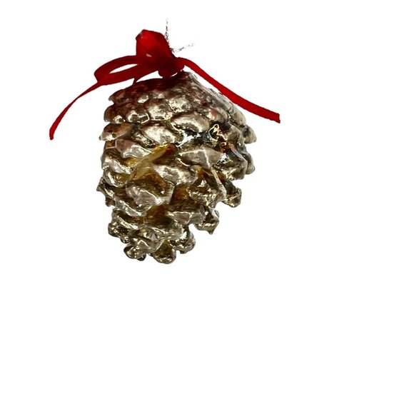 Silver Pine Pinecone Ornament With Red Bow - Picture 12 of 15